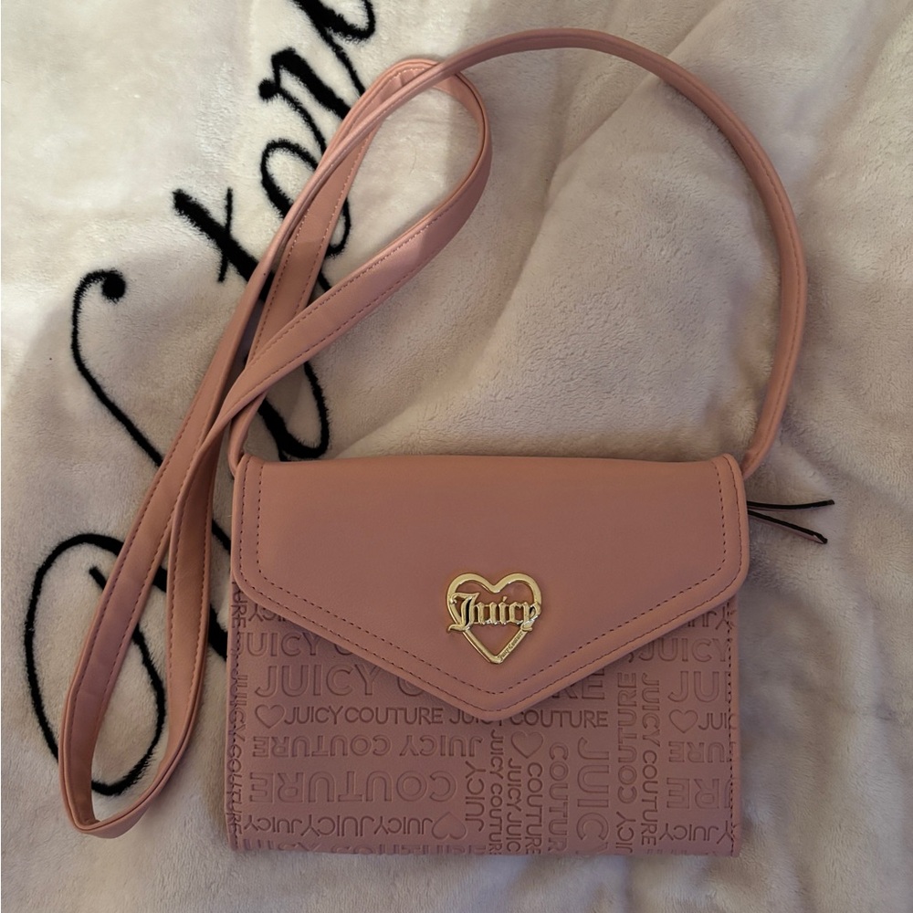 Vintage Y2K Juicy Couture Pink Mini Crossbody Bag | Gold Heart Logo